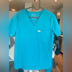 Figs Scrub Top Pacific Blue